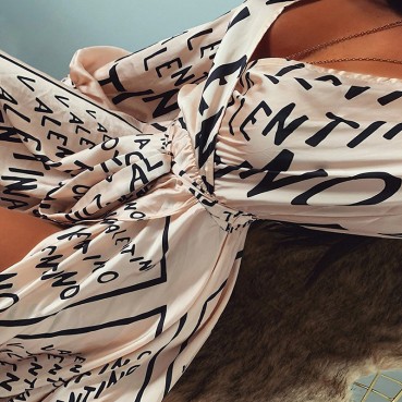 Women's hot-selling letter print sexy dress with waist slit