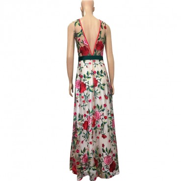 New Fashion Sleeveless Embroidered Evening Dress Luxury Ladies Dress