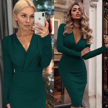 Women's new product bag hip dress Europe and the United States sexy spring and autumn long-sleeved bottoming long skirt