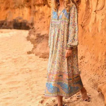 Hot Selling European and American Women's Bohemian Positioning Printed Dress