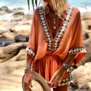 Women's 2021 summer new style printed bat shirt mini dress