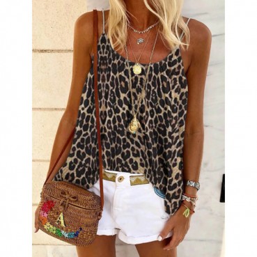 New women's leopard print camisole ladies fall/winter bottoming shirt elegant top trendy