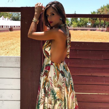 European and American bohemian style new sexy sleeveless halterneck halter dress