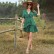 Bohemian floral stitching ruffled V-neck lace flared sleeve dress