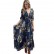 European and American Bohemian Printed V-neck Buttons Three-quarter Sleeves Large Sleeve Dress Long Dress