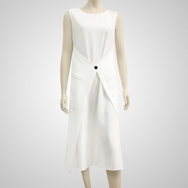 European and American Bohemian solid color stretch ramie sleeveless loose-fitting long dress