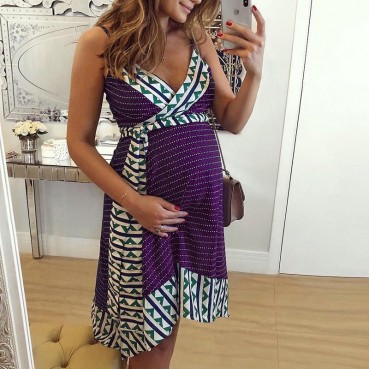 New European and American women's printed sling maternity dress