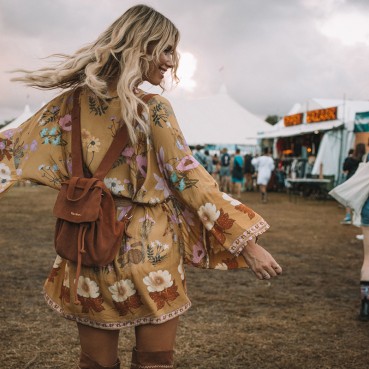 New Bohemian Printed Dress with Large Cuffs V-Neck Outer Blouse