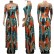Hot selling European and American fashion color feather print long slit dress 4 colors available