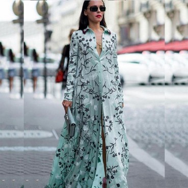 New European and American women's dress, bohemian shirt collar, casual long skirt