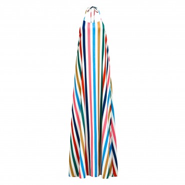 European and American summer new style hanging neck sleeveless V-neck halter line printing dress