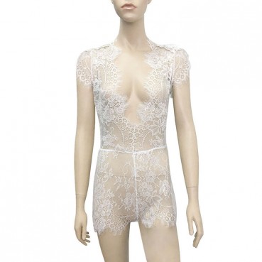 WISH Europe and the United States new nightclub lace jumpsuit Hollow sexy open chest jumpsuit