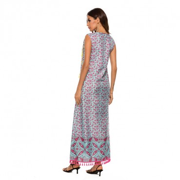 New and new Bohemian V-neck printed sleeveless dress