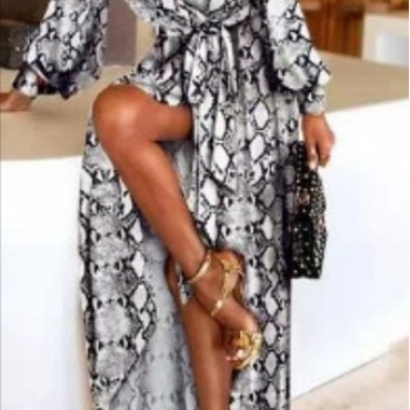 New European and American Bohemian V-neck Retro Positioning Flower Big Sleeve Long Sleeve Dress