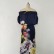 New printed one-shoulder elastic waist five-point sleeve long dress for women