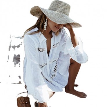 New lace shirt-style trumpet sleeve beach blouse sunscreen suit swimsuit jacket women cardigan