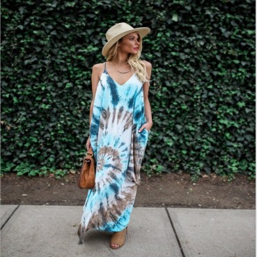2021 European and American sexy V-neck fashion printed loose dress