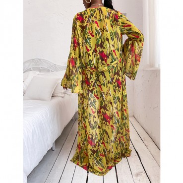 New 2021 European and American women's fashion series loose long sleeves printed blouse