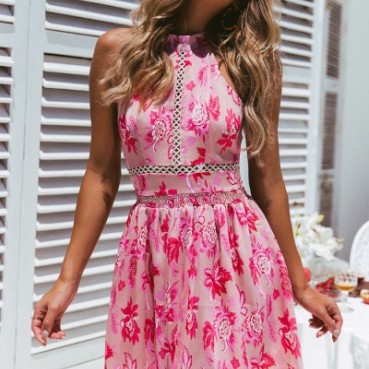 Bohemian Printed Beach Dress Halter Halter Hollow Holiday Lace Dress Summer