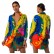 European and American long-sleeved printed shirts, mid-length loose blouses, irregular hem blouses