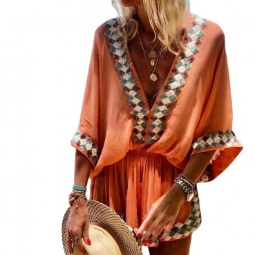 Women's 2021 summer new style printed bat shirt mini dress