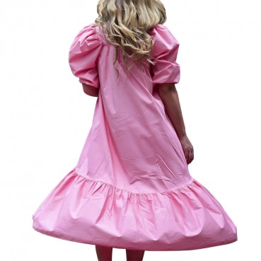 Spot autumn and winter new European and American fashion women's loose square collar straight puff sleeve dress women