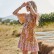 2021 spring romantic bowknot a-line skirt with V-neck holiday print dress female