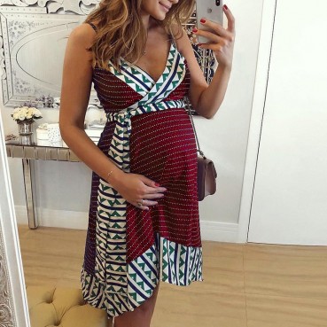 New European and American women's printed sling maternity dress
