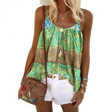 European and American women's summer new style printed loose camisole top