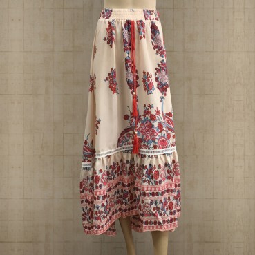 Retro palace print peacock line big irregular skirt