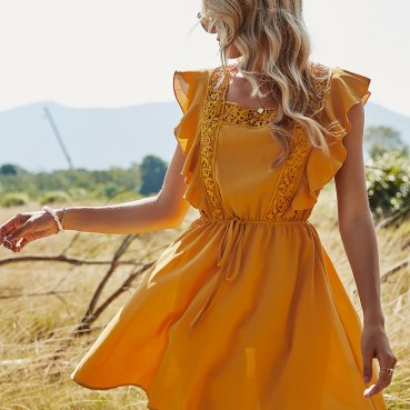 European and American women's solid color stitching high waist dress female spring 2021
