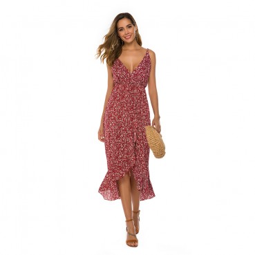 European and American new style long skirt sexy bow knot floral sleeveless suspender dress summer