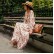 New bohemian rayon printed floral ruffled deep V-neck and large hem long dress 116