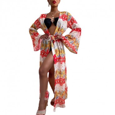 New 2021 European and American women's fashion series loose long sleeves printed blouse