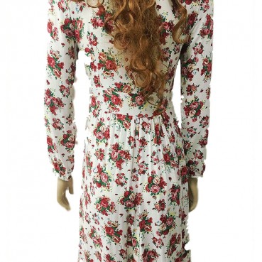 New bohemian rayon printed floral ruffled deep V-neck and large hem long dress 116