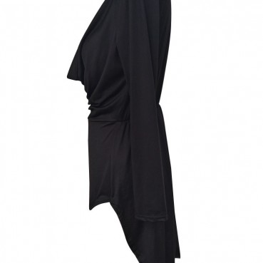 New European and American spring and autumn solid color pile collar long-sleeved irregular dress