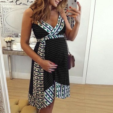 New European and American women's printed sling maternity dress