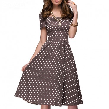 New European and American women's corset slim short-sleeved polka-dot big puffy dress