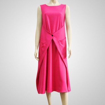 European and American Bohemian solid color stretch ramie sleeveless loose-fitting long dress