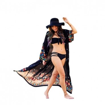 European and American new positioning printing chiffon sunscreen cardigan sexy bikini beach blouse