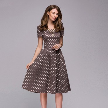 New European and American women's corset slim short-sleeved polka-dot big puffy dress