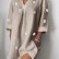 Spring and summer linen loose V-neck print nine-quarter sleeves slit dress