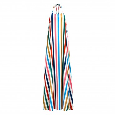 European and American summer new style hanging neck sleeveless V-neck halter line printing dress