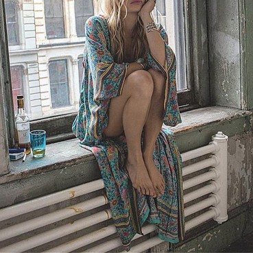 Bohemian Fringe Printed Ladies Long Dress Blouse
