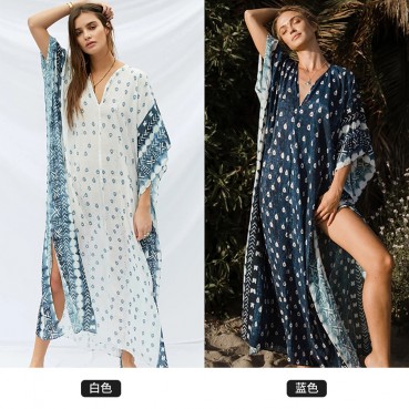 New V-neck Muslim Robe Dress Women's Beach Resort Casual Skirt