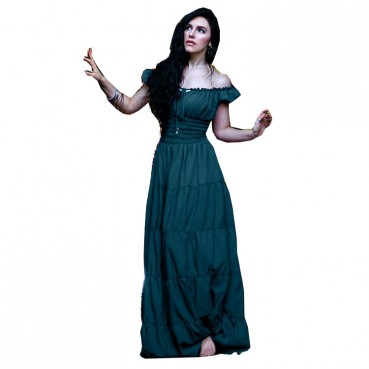 Medieval women's European and American one-shoulder solid color long sexy dress