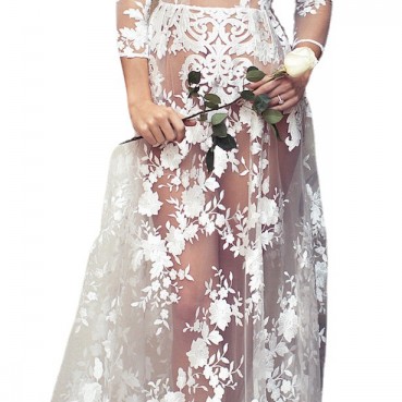 Women's sexy fashion see-through lace long dress party wedding evening dress