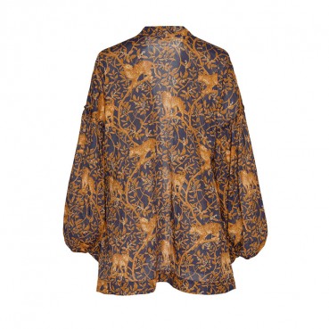 European and American New Chiffon Leopard Orange Printed Outer Blouse Loose Beach Sunscreen Bikini Shawl