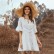 New year's new solid color stitching ruffled fringed neckline lace flared sleeve dress MP-642