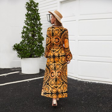 New bohemian beach sunscreen big put on women's long-sleeved dress nightgown skirt